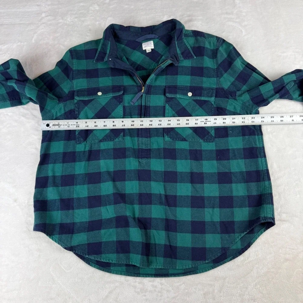 J.Crew Flannel Shirt Mens XL Green Buffalo‎ Plaid Half Zip Pullover Outdoors